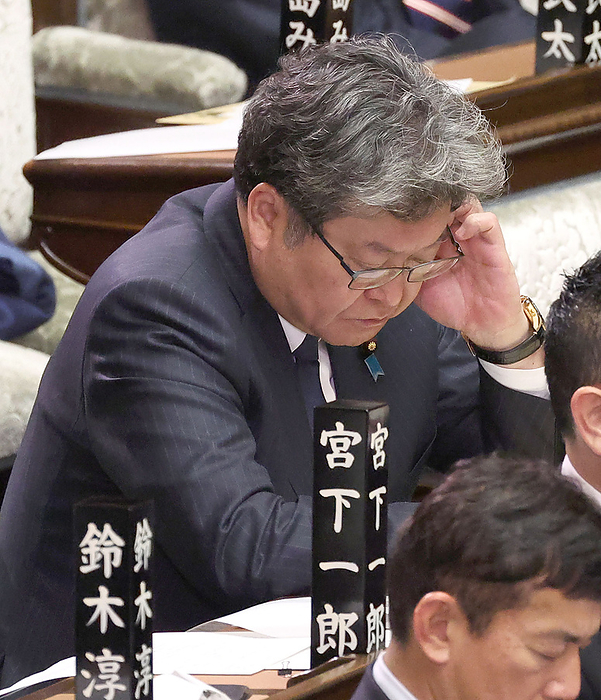 Plenary Session of the Diet, House of Representatives Former policy chief Koichi Hagiuda looks on at a plenary session of the House of Representatives in the Diet on March 26, 2024.