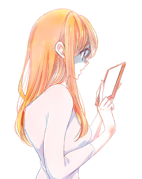 Woman looking at her phone, pale
