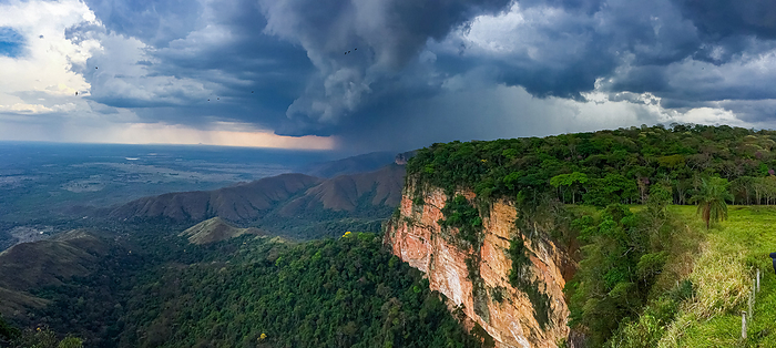 Panorama table mountains with thunderstorm atmosphere in Chapada dos Guimar es,Brazil Panorama table mountains with thunderstorm atmosphere in Chapada dos Guimar es,Brazil, by Zoonar Uwe  Bergwitz