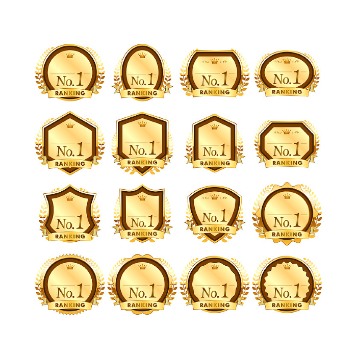Award-winning authority ranking badge icons of tea and gold
