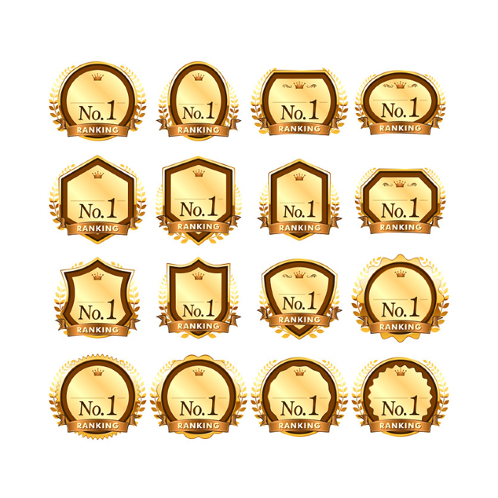 Award-winning authority ranking badge icons of tea and gold