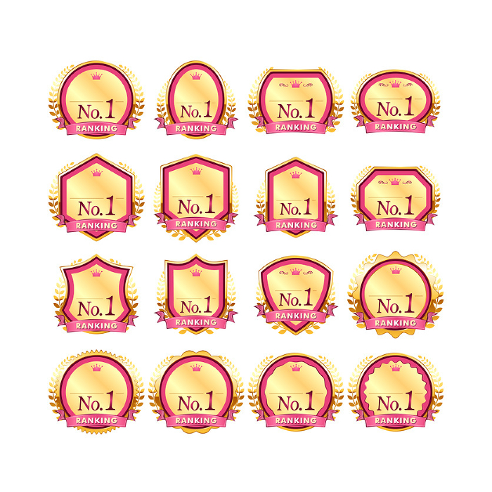 Pink and gold award-winning authority ranking badge icons