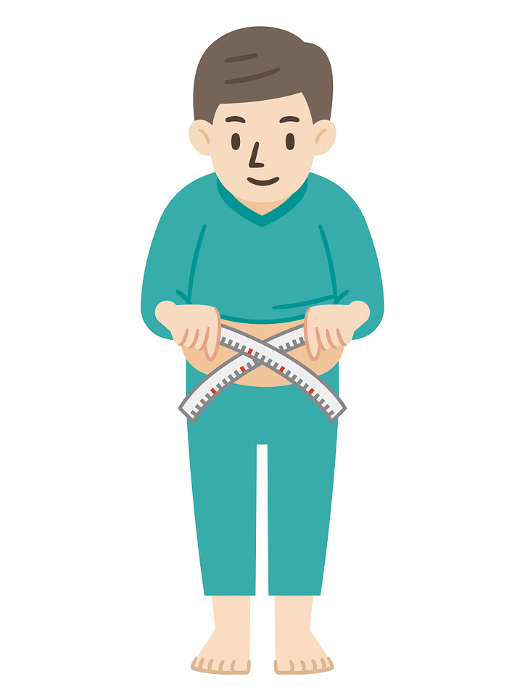 Clip art of metabolic syndrome man who measures his waist with a tape measure