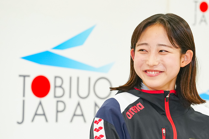 Athletes confirmed for Japan s national swimming team for the Paris Olympics press conference  Swimming team press conference for the Paris Olympics  Airi Mitsui smiles  Photo by Tomomi Aizu  Photographed on 20240327