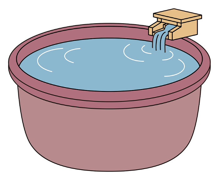 Open-air bath in a Japanese hot spring Simple illustration Vector