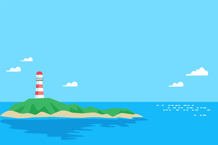 Island with lighthouse and seascape