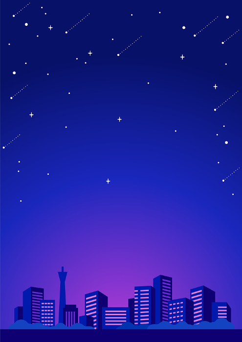 Scenery of starry sky and cityscape at night