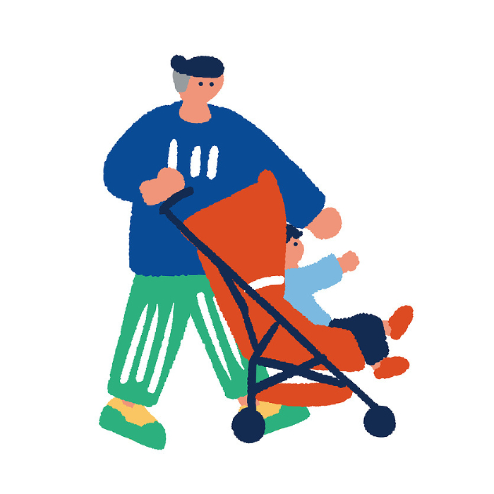 Simple and flat illustration of a father raising his child.