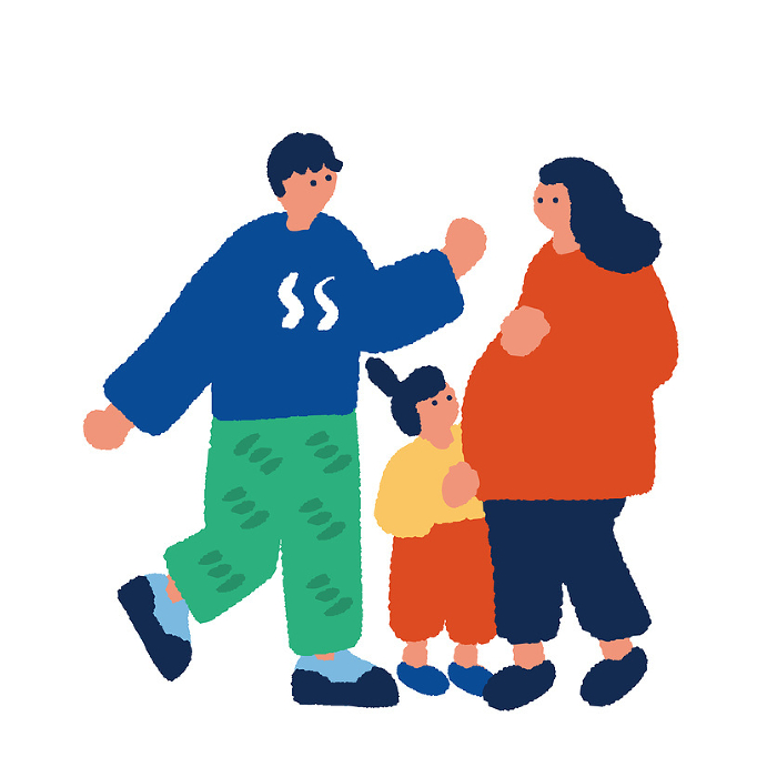 Pregnant woman and father childSimple and flat illustration