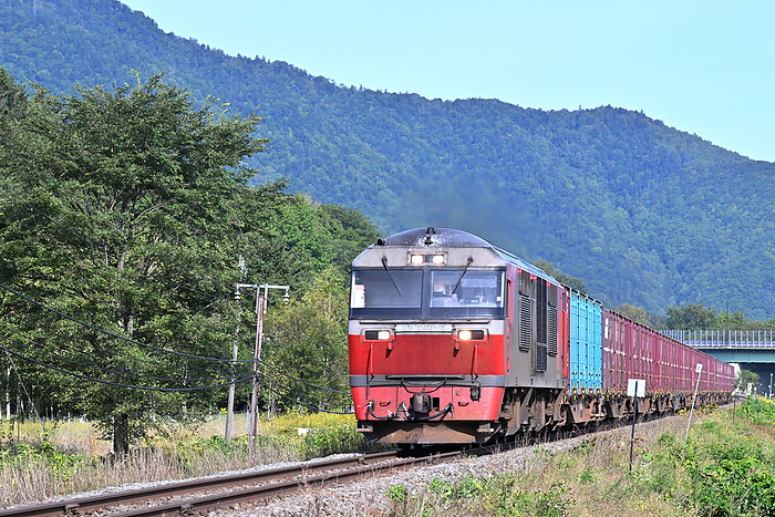 Hokkaido Nemuro Main Line freight train with DF200 in tow Taken at Nohana Minami Station   Furano Station
