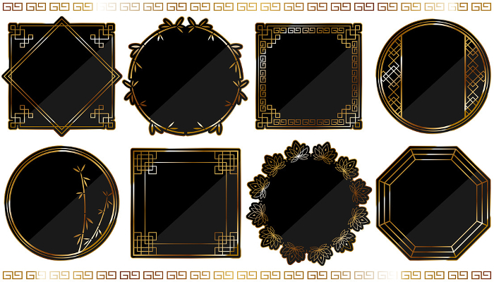 Set of 8 luxury Chinese style frames, black and gold