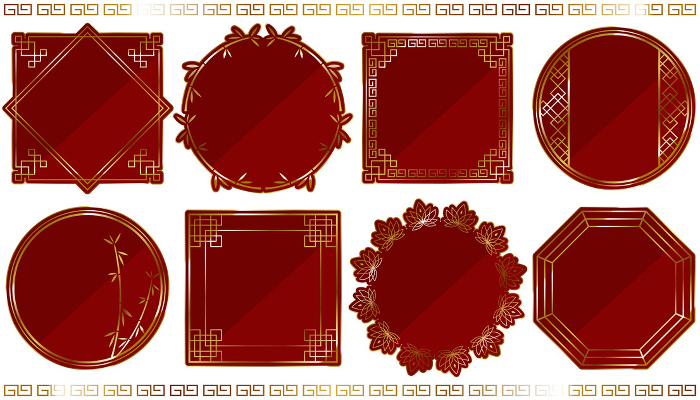 Set of 8 luxury Chinese style frames, red and gold