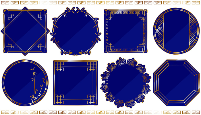 Set of 8 luxury Chinese style frames, blue and gold