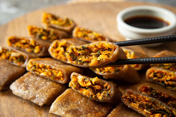 Korean Cuisine - Memil Jong Byeon - Thinly Baked Buckwheat Flour Pancake Rolls