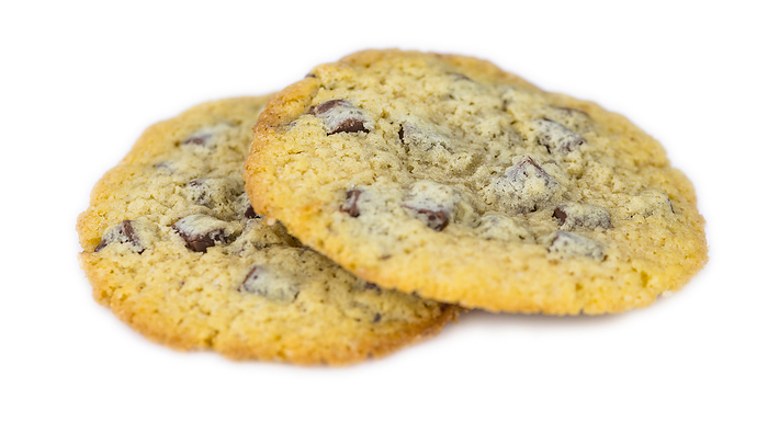 Portion of Chocolate Chip Cookies isolated on white background  selective focus  Portion of Chocolate Chip Cookies isolated on white background  selective focus , by Zoonar Christoph Sch