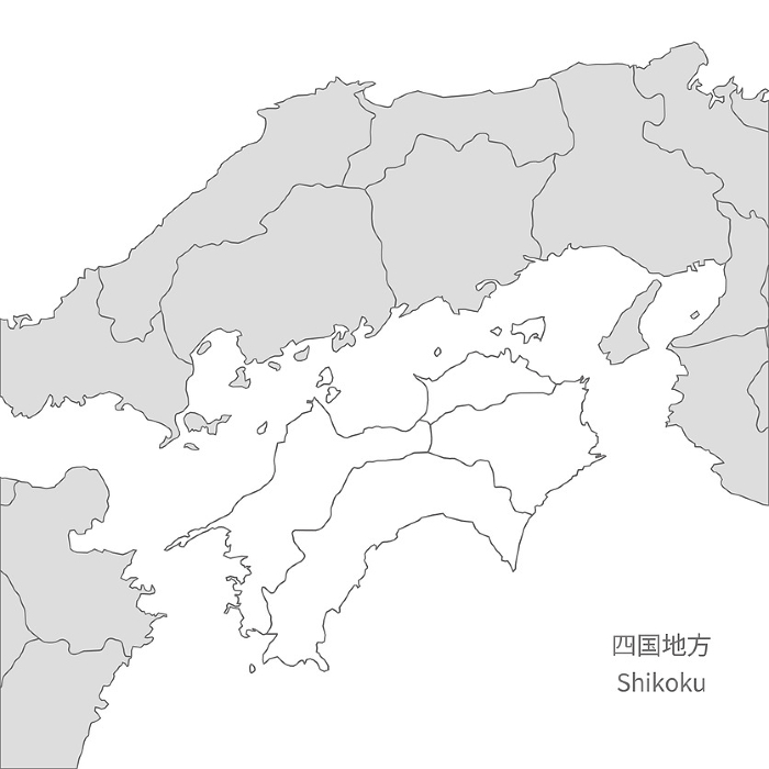 Stylish maps of Shikoku, Shikoku region and surrounding areas
