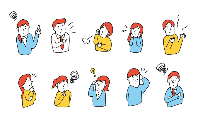 10 illustration icons set of 10 people with troubled expression, thinking