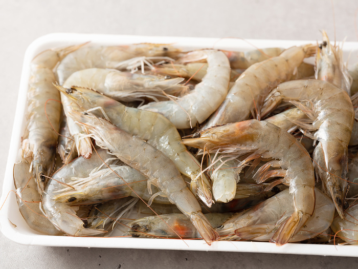 fresh shrimps on a white background