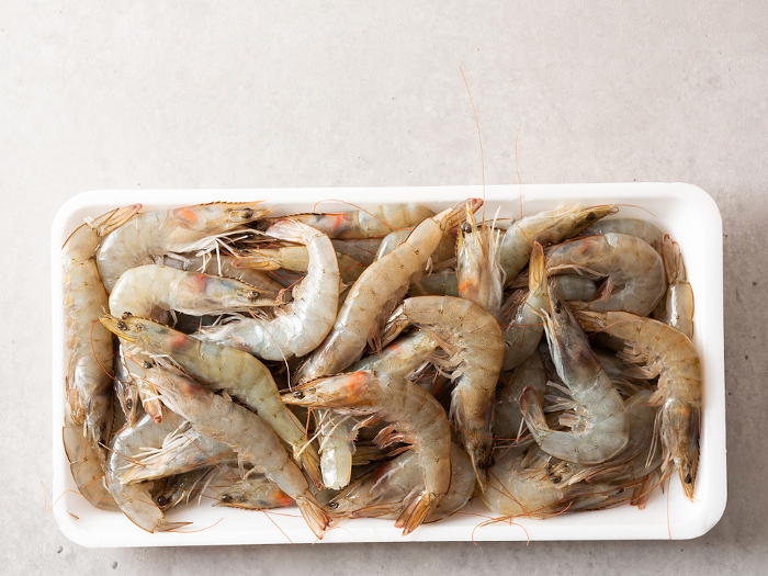 fresh shrimps on a white background