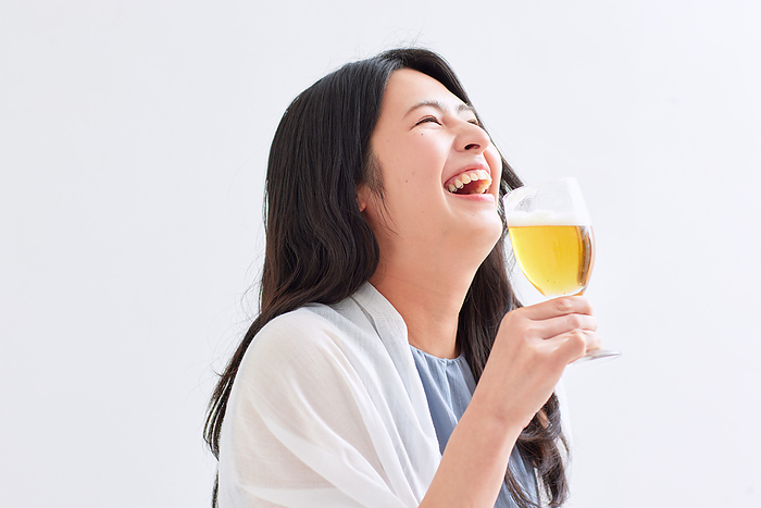 Japanese woman drinking beer