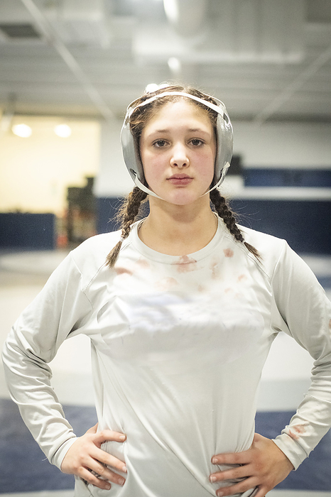 15 year old female  wrestler Portrait of 15 year old female  wrestler, by Cavan Images   Sue Barr Photo