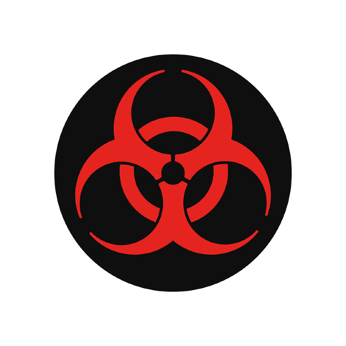 Red biohazard / biohazard icon on black circle - warning sign for biological hazards