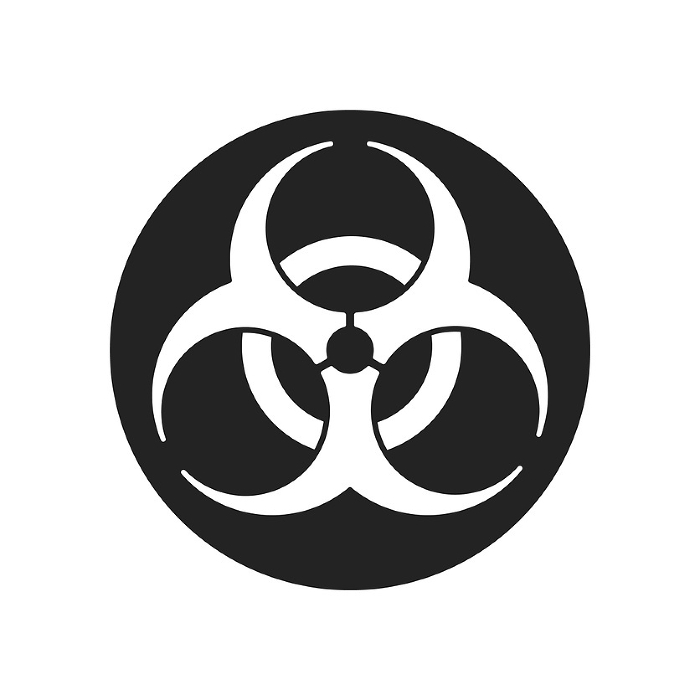 White biohazard / biohazard icon on black circle - warning sign for biological hazards