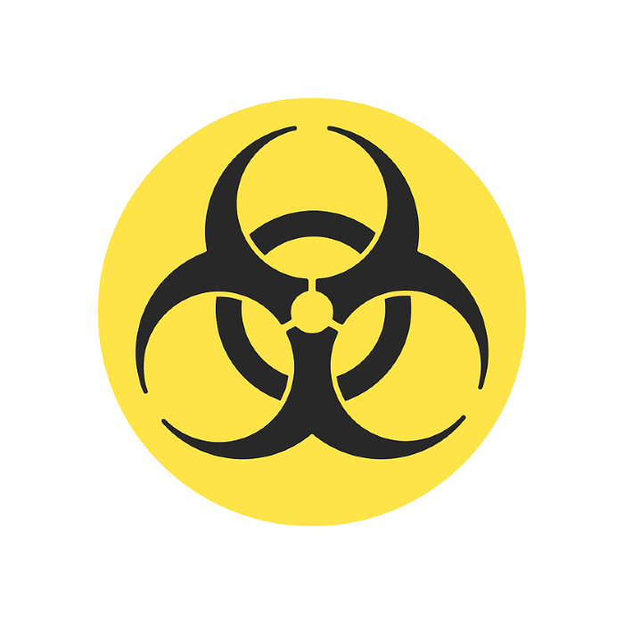 Yellow biohazard / biohazard icon on black circle - warning sign for biological hazards