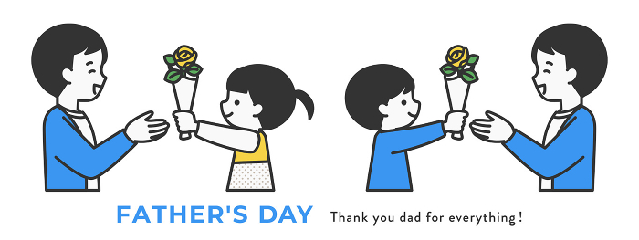 Clip art of children presenting yellow roses on Father's Day.