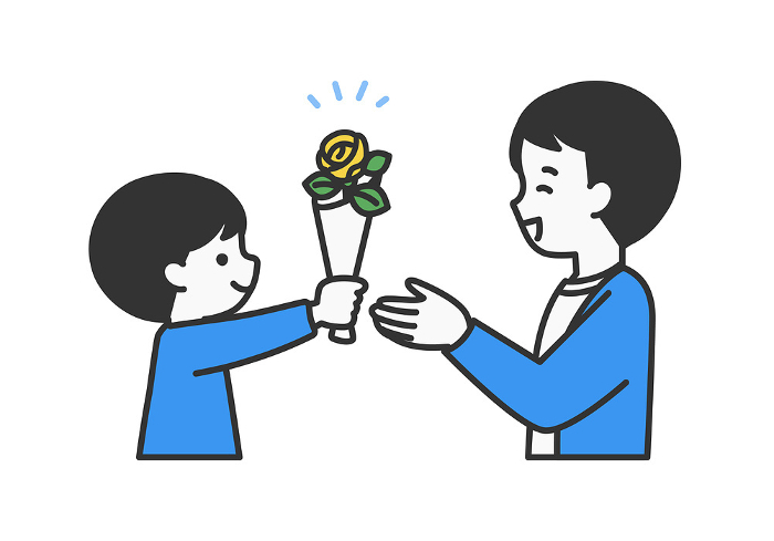 Clip art of child presenting a yellow rose.