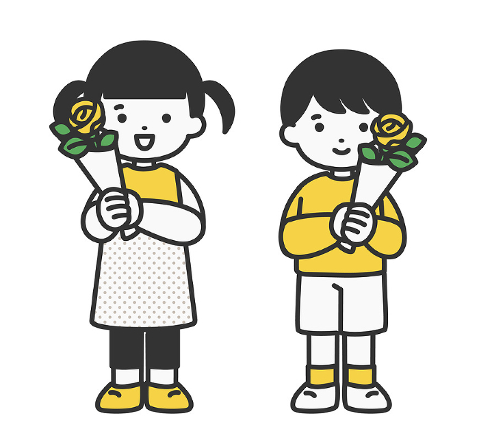 Clip art of child with yellow rose