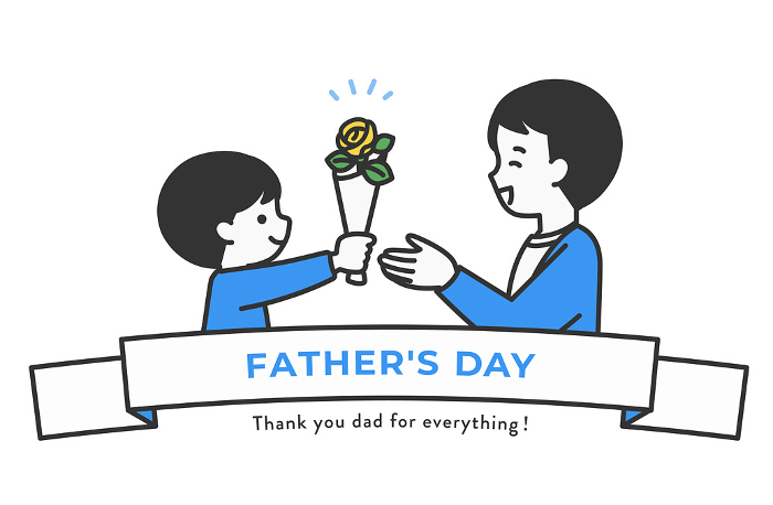 Clip art of child giving yellow rose on Father's Day.