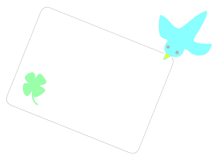 Message card with blue bird and four-leaf clover