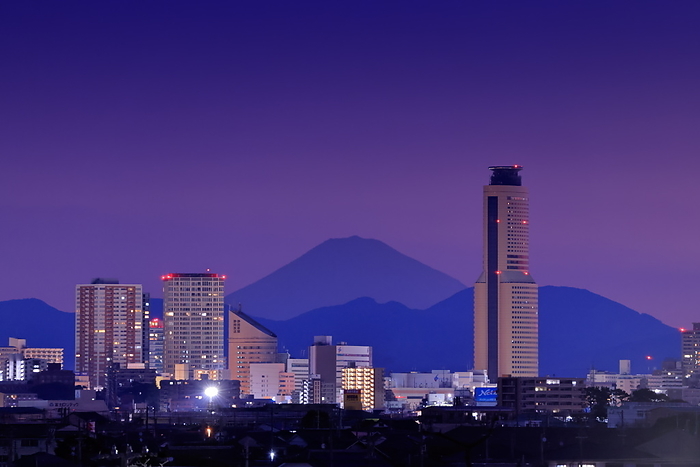 Night view of Mt. Fuji and Hamamatsu Act Tower Shizuoka Pref.