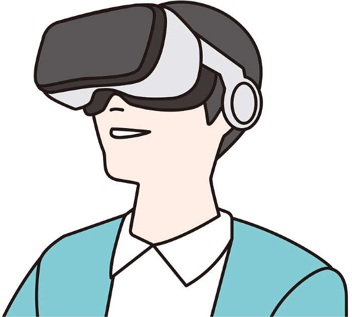 Illustration of a smiling man wearing VR goggles