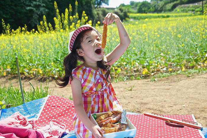 Girl eating lunch at picnic