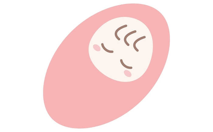 Icon illustration of a cute baby sleeping in a swaddling blanket