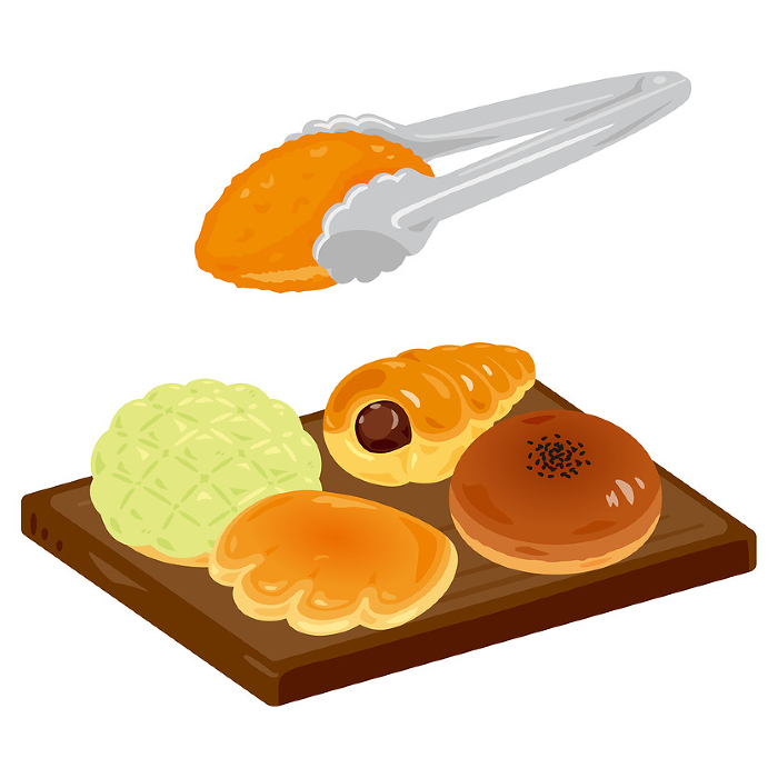 Various kinds of bread on wooden trays