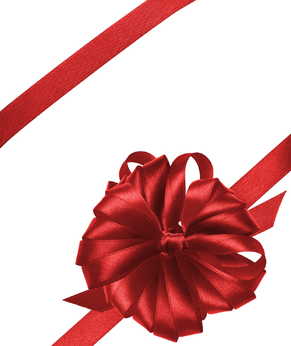 Tied bow made of red silk ribbon on an isolated background, decor for a gift Tied bow made of red silk ribbon on an isolated background, decor for a gift