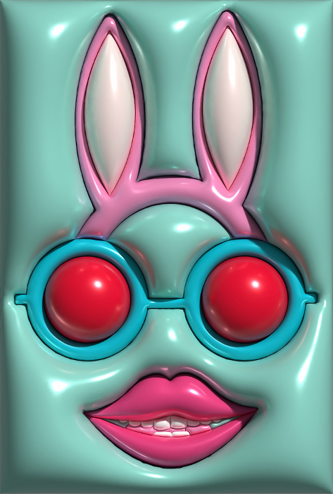 Character wearing glasses and a headband with ears and red lips, 3D rendering. illustration Character wearing glasses and a headband with ears and red lips, 3D rendering. illustration