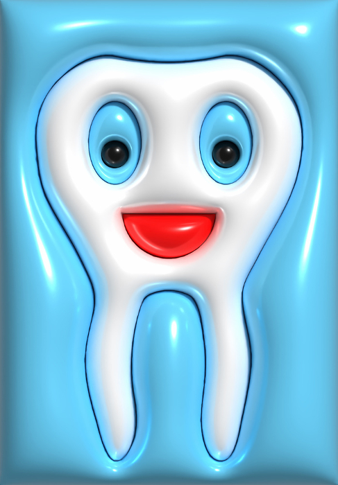 Character tooth with a smile on a blue background, 3D illustration Character tooth with a smile on a blue background, 3D illustration