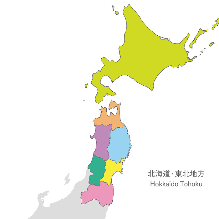 Map of Hokkaido and Tohoku regions, colorful and bright
