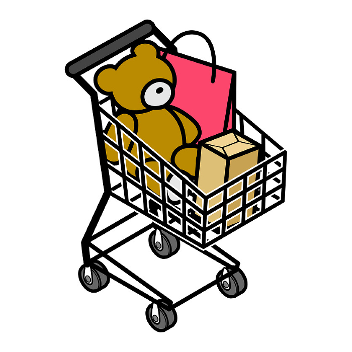 Shopping cart with luggage stuffed animal -isometric with main lines