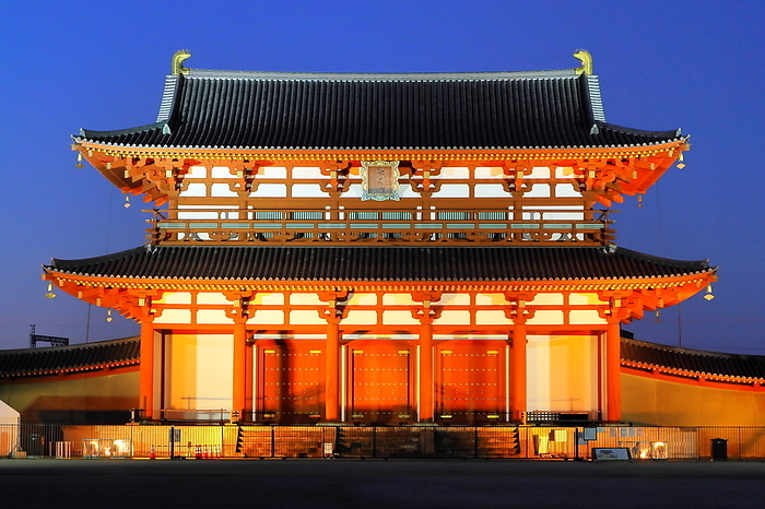 Suzakumon Gate of the Heijo Palace Site Historical Park illuminated Nara City, Nara Pref.