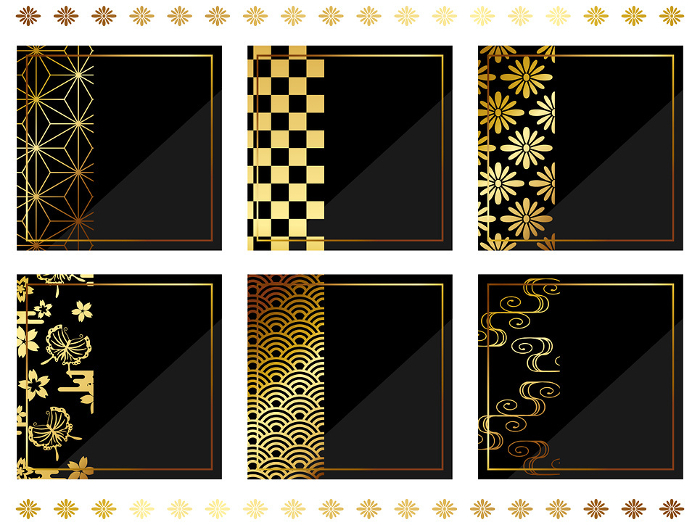 Set of 6 Japanese-style frames with a luxurious feel, black and gold