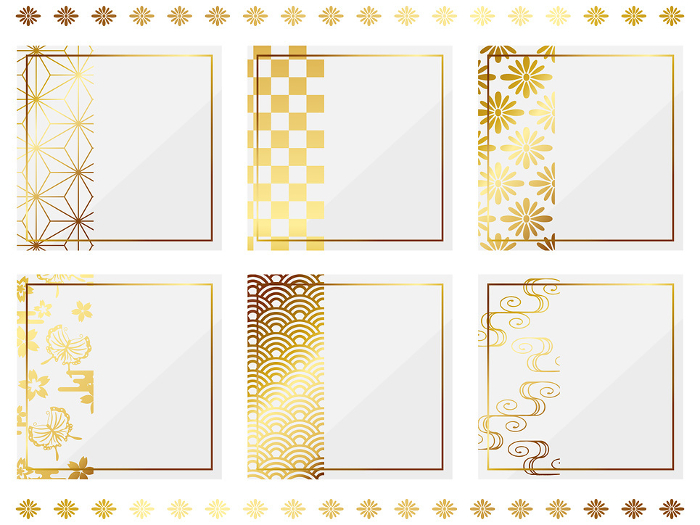 Set of 6 luxury Japanese style frames, white and gold