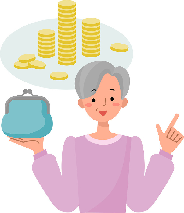 Illustration of a senior woman explaining about money