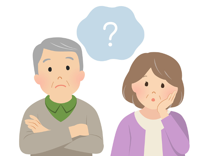 Vector illustration of a questioning senior couple.