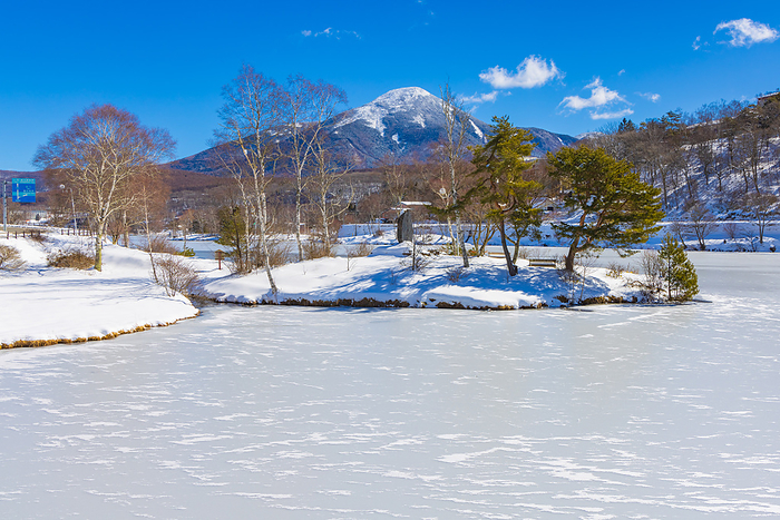 Tateshina Mountain Shirakaba Lake Nagano Prefecture Frozen Shirakaba Lake and Mt. Tateshina