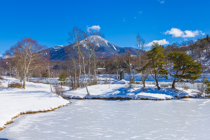 Tateshina Mountain Shirakaba Lake Nagano Prefecture Frozen Shirakaba Lake and Mt. Tateshina